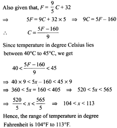 A solution is to be kept between 40°C and 45°C. What is the range