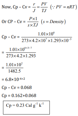 Calculate Cp For Air Given That Cv 0 162 Cal G 1 K 1 And Density Air Sarthaks Econnect Largest Online Education Community