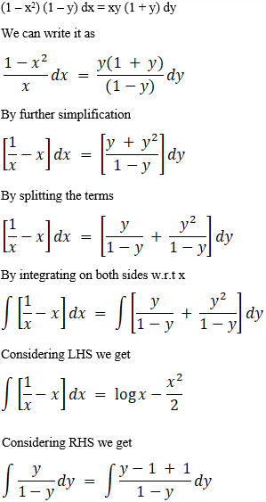 Find The General Solution Of Differential Equation 1 X 2 1 Y Dx Xy 1 Y Dy Sarthaks Econnect Largest Online Education Community