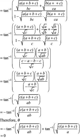 tan-1√((a(a + b + c))/bc) + tan-1√((b(a + b + c))/ca)
