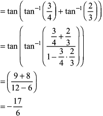 tan[cos-1(4/5) + tan-1(2/3)]