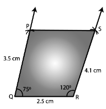 Construct a quadrilateral PQRS in which PQ = 3.5 cm, QR = 2.5 cm, RS = 4.1  cm, ∠Q = 75° and ∠R = 120°. - Sarthaks eConnect | Largest Online Education  Community