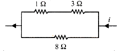 Power  dissipated  across the 8 Omega  resistor in the  circuit shown here  is 2 w. The power   U  dissipated  in watt units  across  the  3Omega  resistor is .
