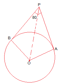 If tangents PA and PB from a point P to a circle with centre O are inclined to each other at angle of 80°, then ∠POA is equal to