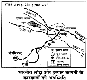 भारतीय लोहा और इस्पात कंपनी लौह और इस्पात कम्पनी (इण्डियन आयरन एण्ड स्टील कम्पनी) द्वारा लौह-इस्पात के संयन्त्र, आसनसोल (पश्चिम बंगाल राज्य) के समीप हीरापुर, कुल्टी तथा बर्नपुर नामक स्थानों पर स्थापित किए गये हैं।
