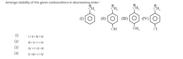 Arrange stability of the given carbocations in decreasing order-
