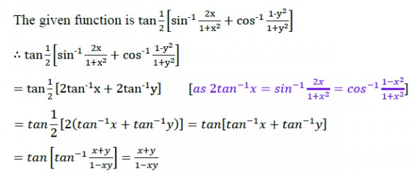 Find The Value Of Tan1 2 Sin 1 2x 1 X 2 Cos 1 1 Y 2 1 Y 2 X 1 Y 0 And Xy 1 Sarthaks Econnect Largest Online Education Community