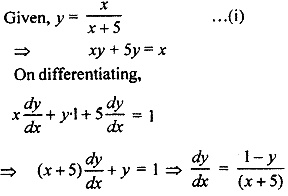 If Y X X 5 Then Prove That X Dy Dx Y 1 Y Sarthaks Econnect Largest Online Education Community