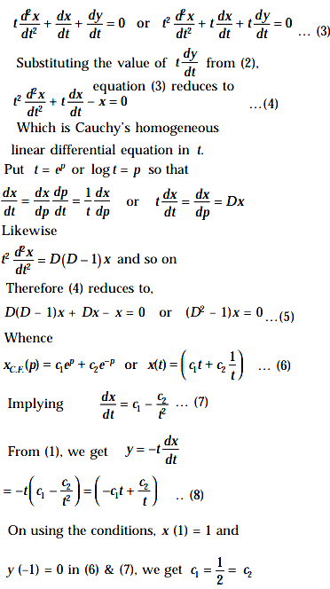 Solve The Simultaneous Differential Equations Tdx Dt Y 0 Tdy Dt X 0 With Conditions X 1 1 And Y 1 0 Sarthaks Econnect Largest Online Education Community