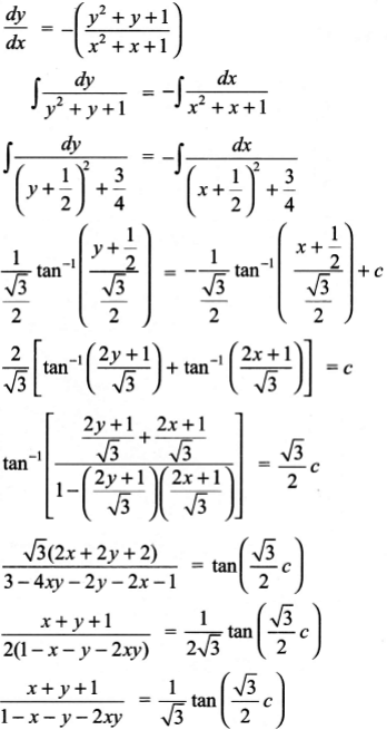 Show That The General Solution Of The Differential Equation Dy Dx Y 2 Y 1 X 2 X 1 0 Is Given By X Y 1 A 1 X Y 2xy Sarthaks Econnect Largest Online Education Community