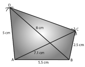 Construct a quadrilateral ABCD given AD = 5 cm, AB = 5.5 cm, BC = 2.5 cm, AC  = 7.1 cm and BD = 8 cm. - Sarthaks eConnect | Largest Online Education  Community