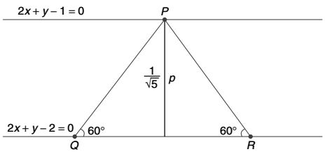 P is a point on the line 2x + y – 1 = 0. Points Q and R are on the line 2x  + y – 2 = 0 such that ΔPQR is equilateral. - Sarthaks eConnect | Largest  Online Education Community