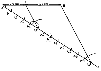 cm line segment length draw divide ratio measure parts two sarthaks lengths measured respectively comes cb ac