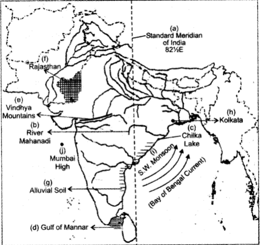 On the outline map of India provided: (a) Draw, name and 