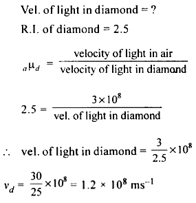 bule median selvfølgelig The velocity of light in air is 3 × 10^8ms^-1. Calculate the velocity of  light in diamond or refractive index 2.5. - Sarthaks eConnect | Largest  Online Education Community