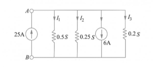 Find the values of the branches currents in the circuit below and what is the values of potential difference between the points A and B.